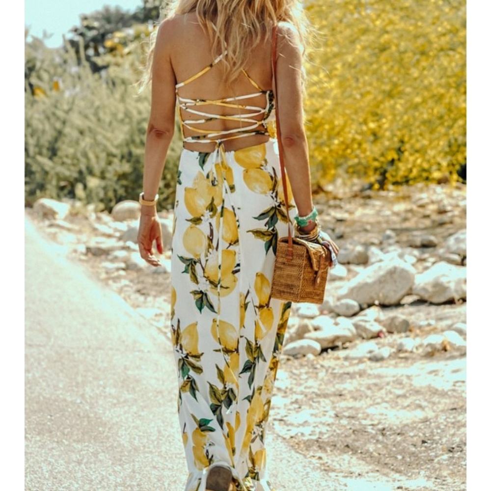 Never Worn strappy lemon maxi dress